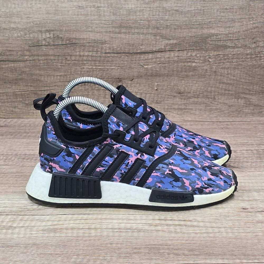 Adidas NMD_R1 J Women's Size 6 Black Blue Pink Camo Running Shoes (HQ6183)